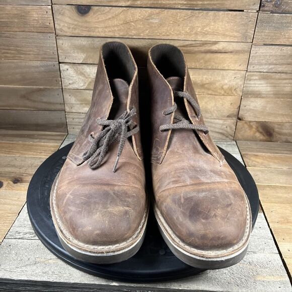 Clarks Men's Size 11 Bushacre 2 Chukka Boot Brown Leather Shoes Lace Up - Picture 2 of 10